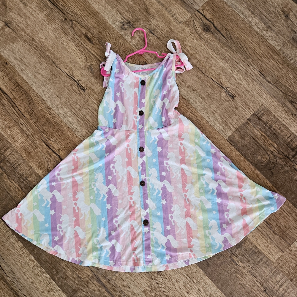 Girls' Rainbow Unicorn Button-Front Dress - Multicolor